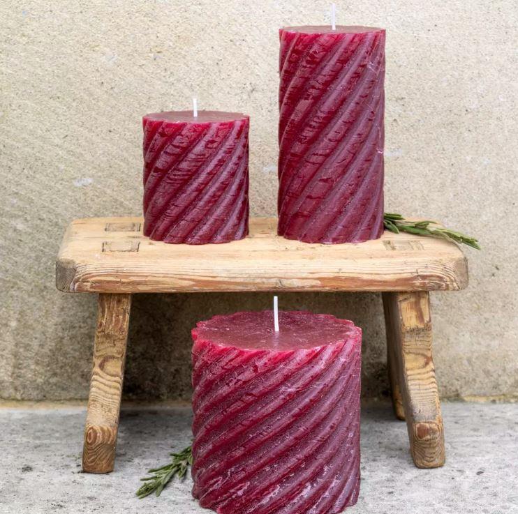 greige Plum Rustic Twisted Pillar Candle - Three Size Options