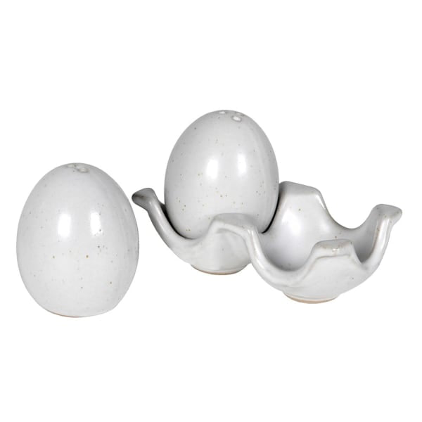 Greige Porcelain Egg Box With Egg Salt And Pepper Shakers