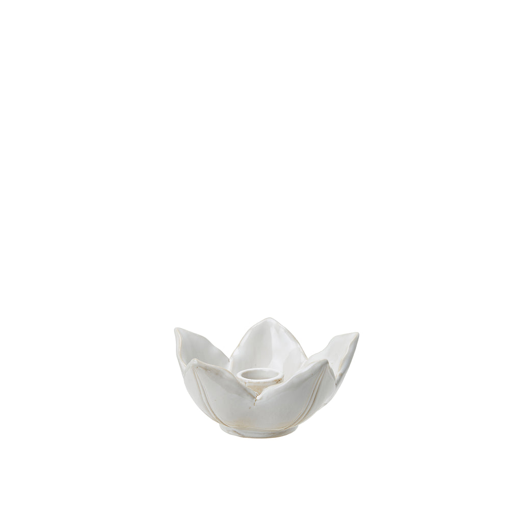 Greige Porcelain Flower Candle Holder - Green Or Off-White