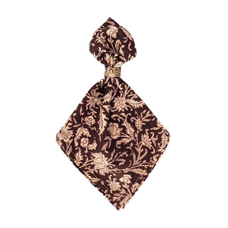 Greige Printed Cotton Napkin - Flower - Dark Red - Set Of Six - Boncoeurs