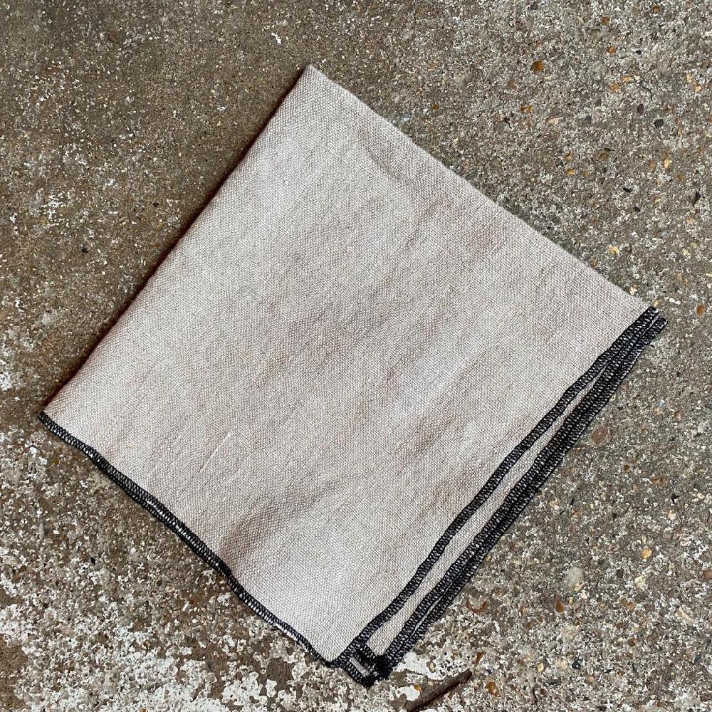 Greige Pure Linen Napkin With Contrast Oversewn Edge - Various Colours