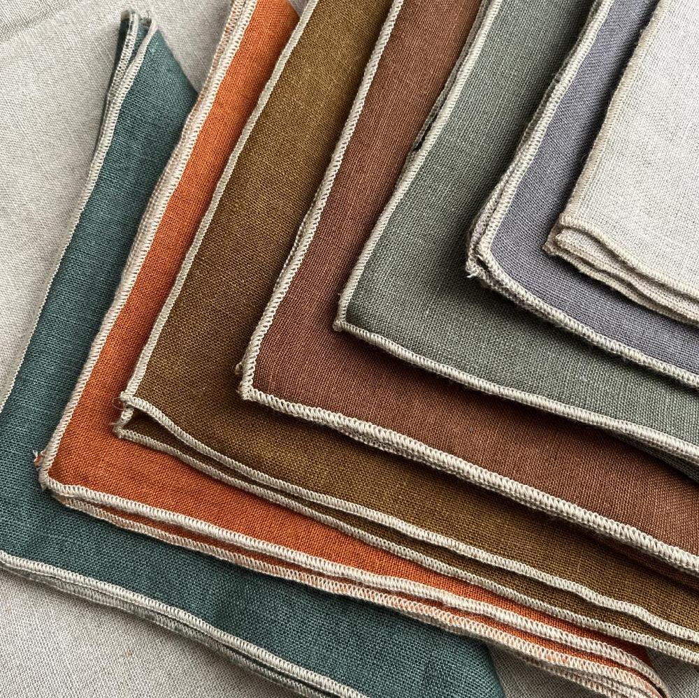 Greige Pure Linen Napkin With Natural Overlocked Edge - Various Colours