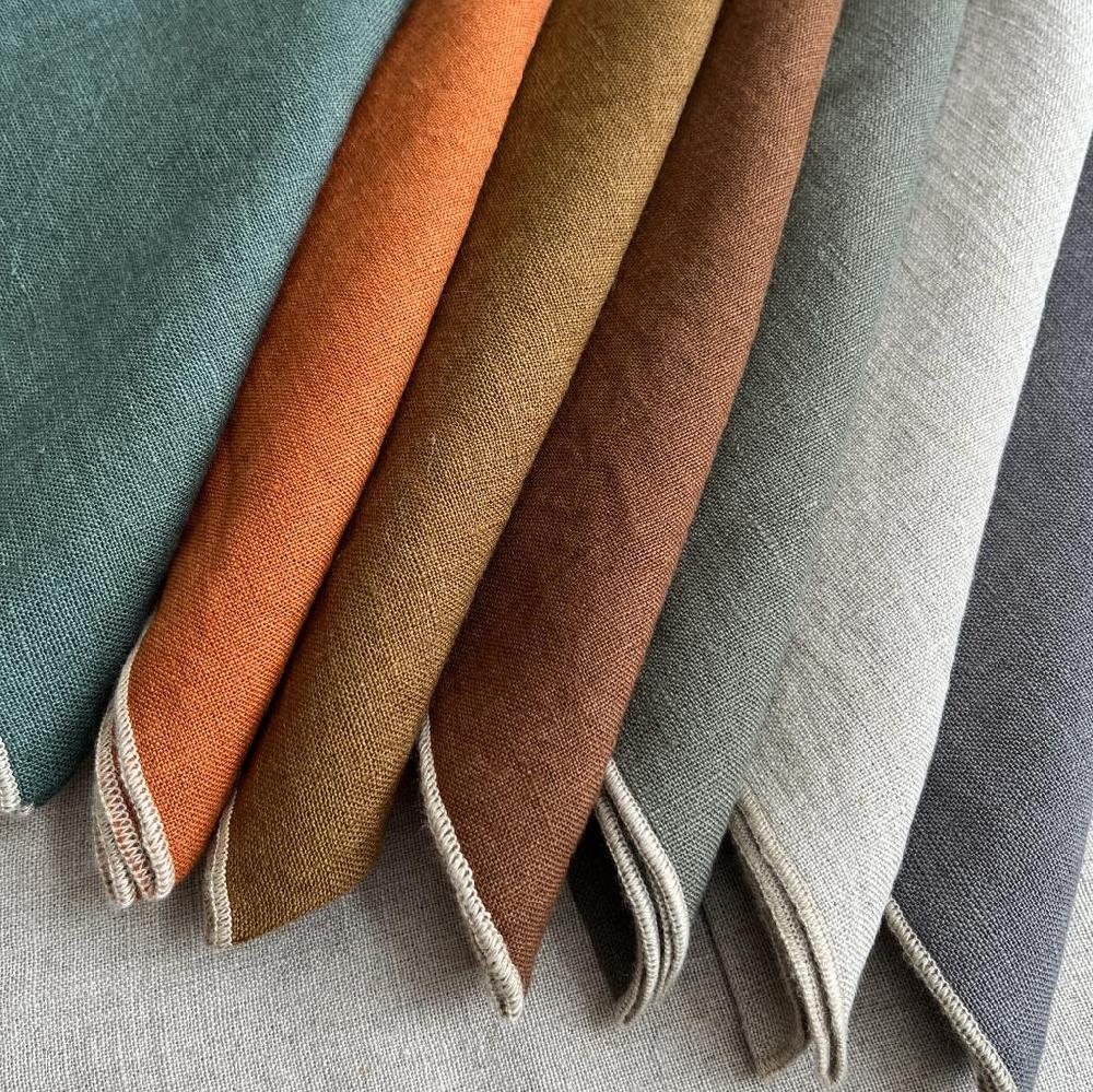 greige Pure Linen Napkin with Natural Overlocked Edge - Various Colours