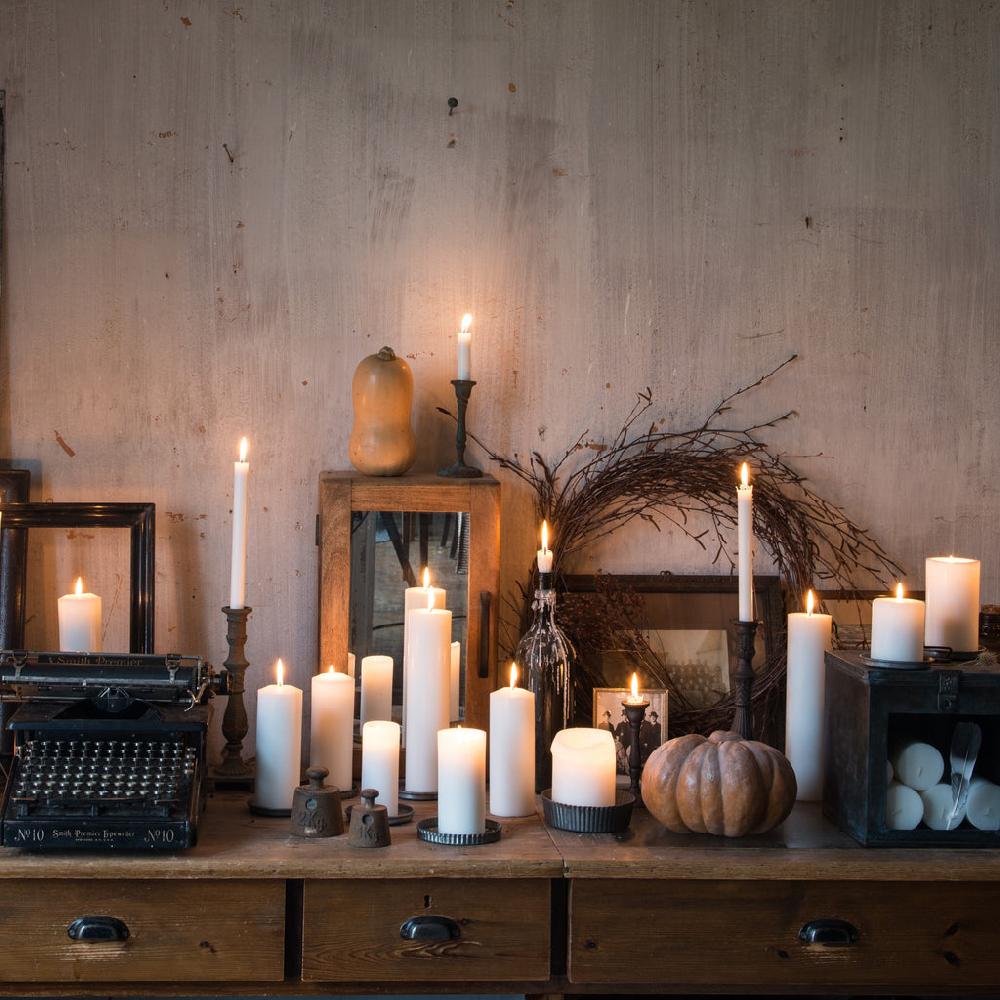 greige Pure Stearin Pillar Candles - White - 80mm Diameter