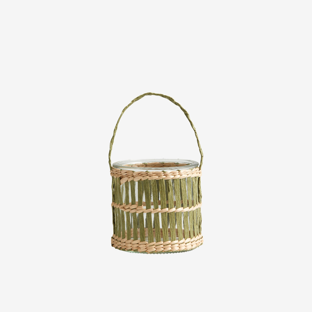 Greige Rattan And Glass Lantern - Green - Two Size Options