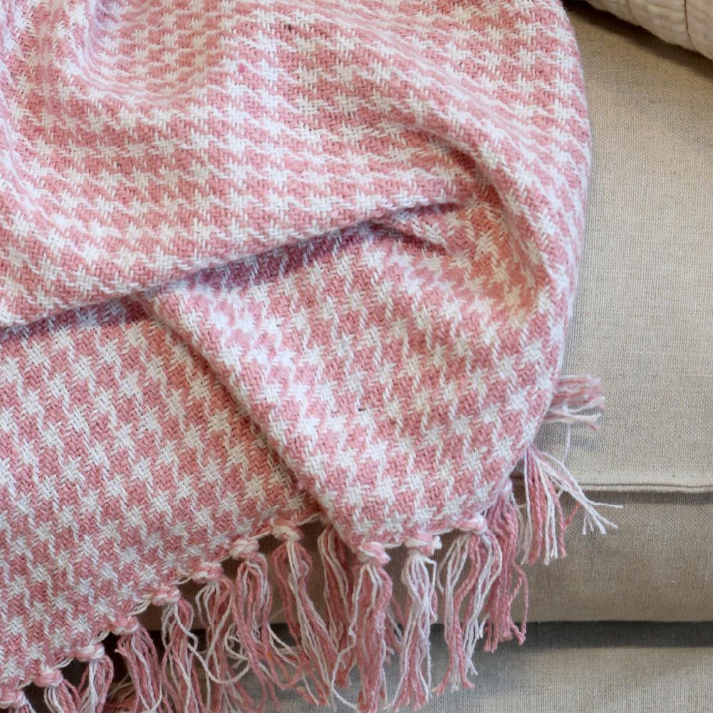 Greige Recycled Cotton Throw - Raspberry Gingham Or Rose Diamond