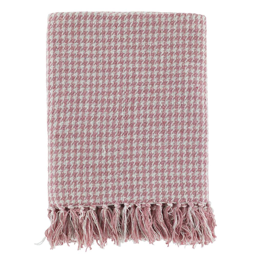 Greige Recycled Cotton Throw - Raspberry Gingham Or Rose Diamond