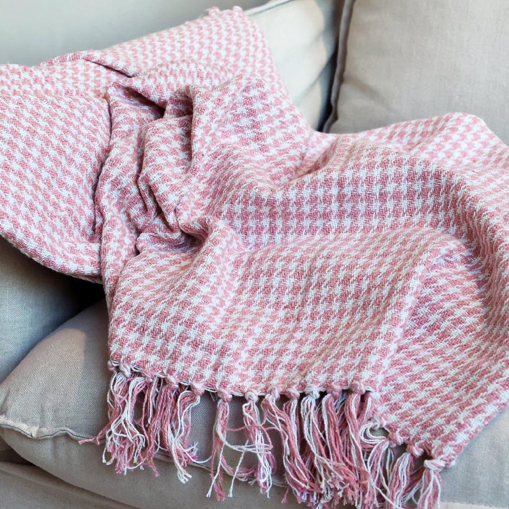 greige Recycled Cotton Throw - Raspberry Gingham or Rose Diamond