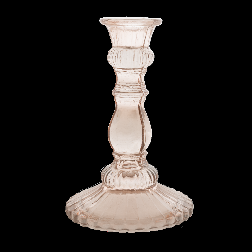 Greige Recycled Glass Candlestick - H 17cm - Dusty Pink Or Dusty Green