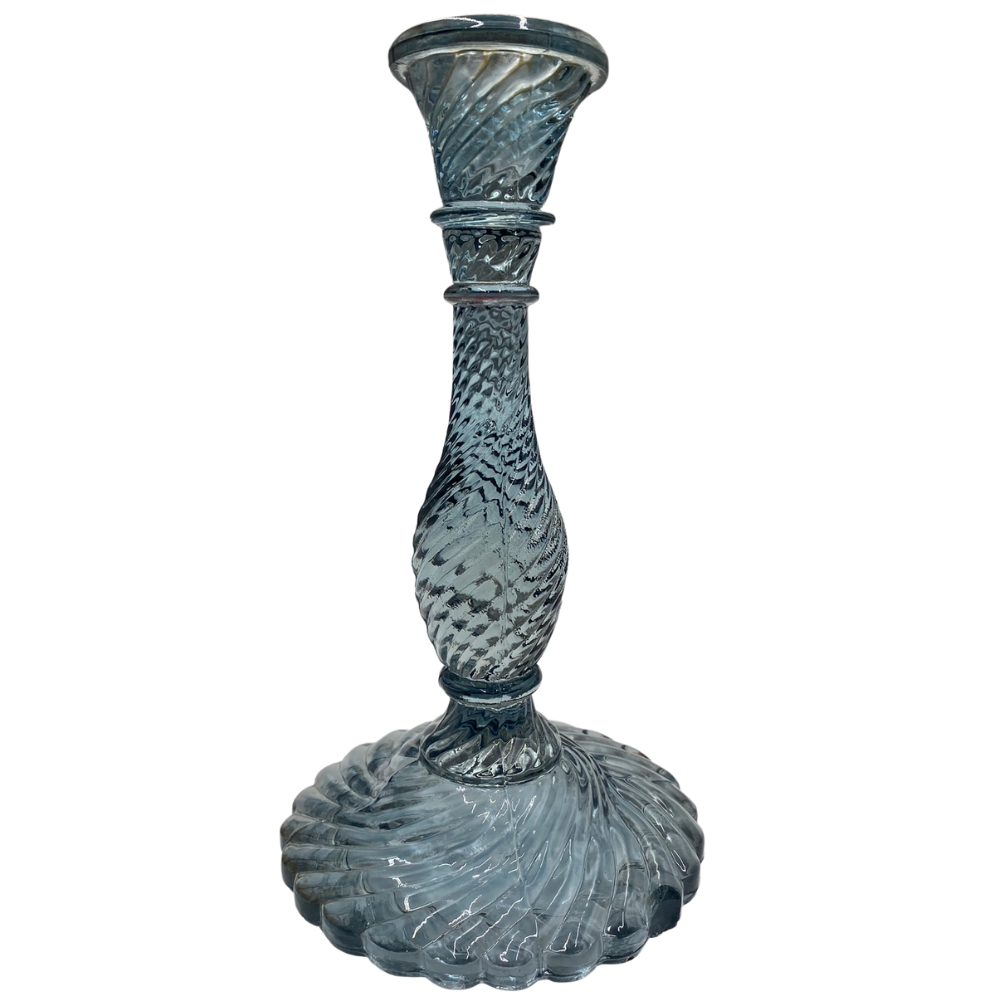 Greige Recycled Glass Candlestick - H 23cm - Dusty Green Dusty Blue Or Amber