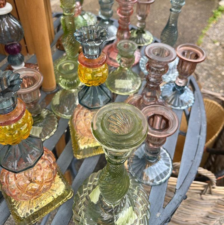 Greige Recycled Glass Candlestick - H 23cm - Multi-Coloured