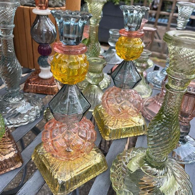 Greige Recycled Glass Candlestick - H 25cm - Multi-Coloured