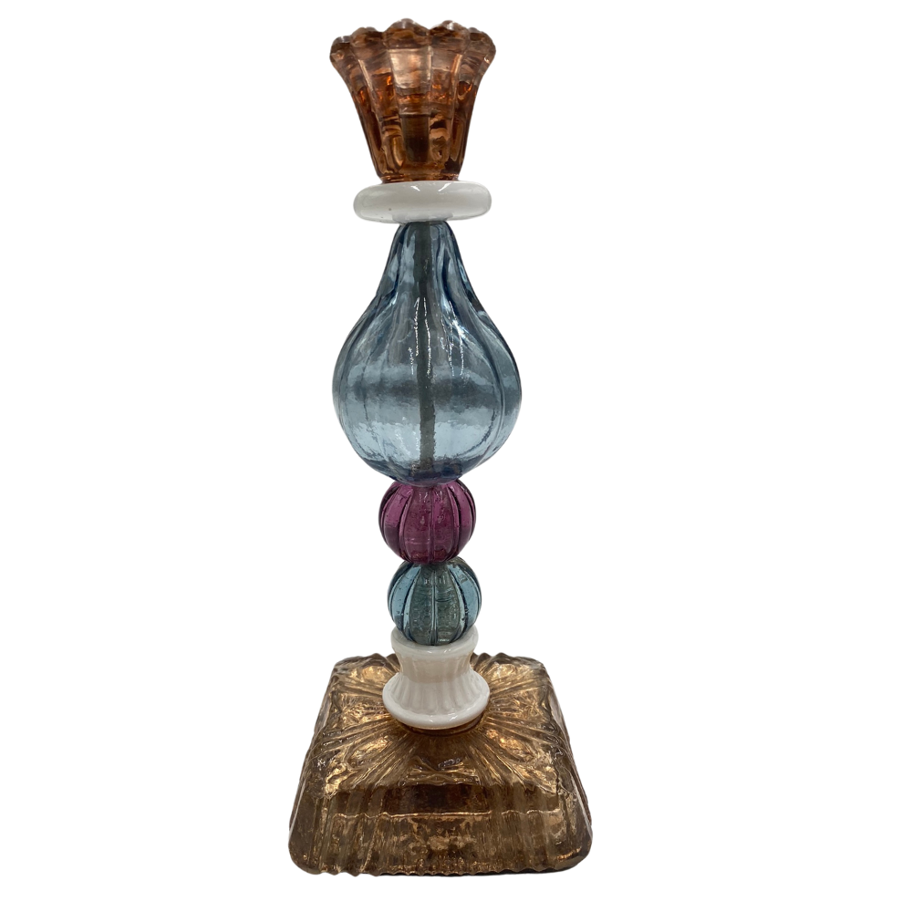 greige Recycled Glass Candlestick - H 25cm - Multi-Coloured