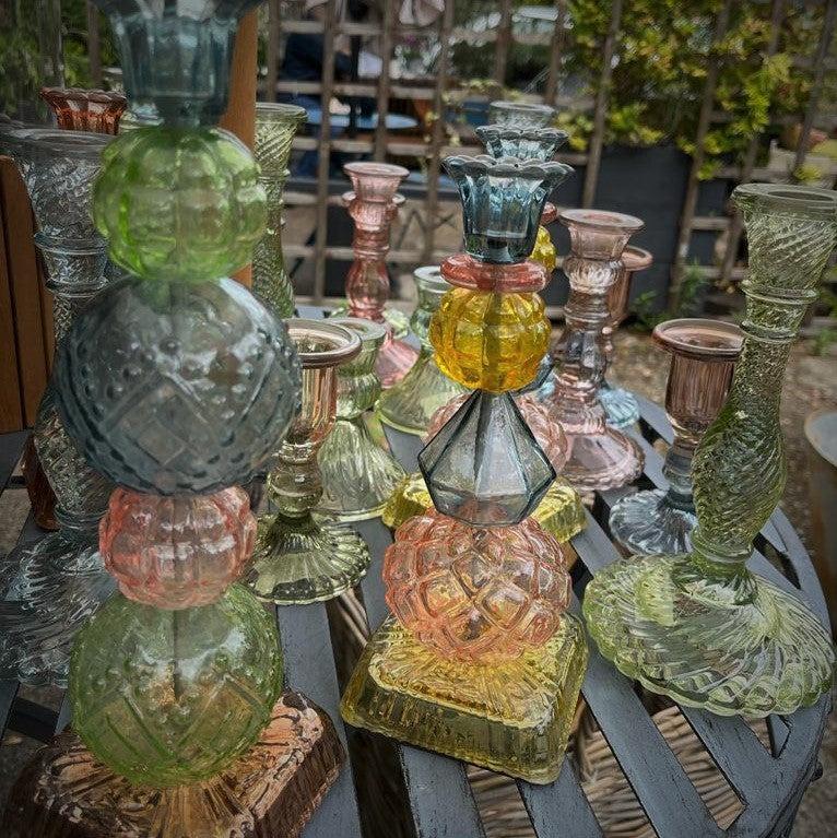 Greige Recycled Glass Candlestick - H 30cm - Multi-Coloured