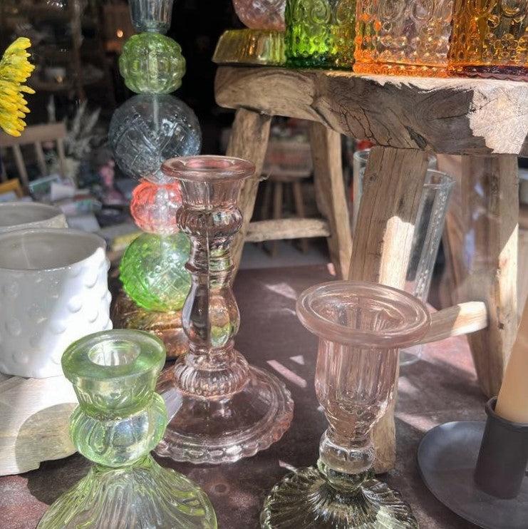 Greige Recycled Glass Candlestick - H 30cm - Multi-Coloured