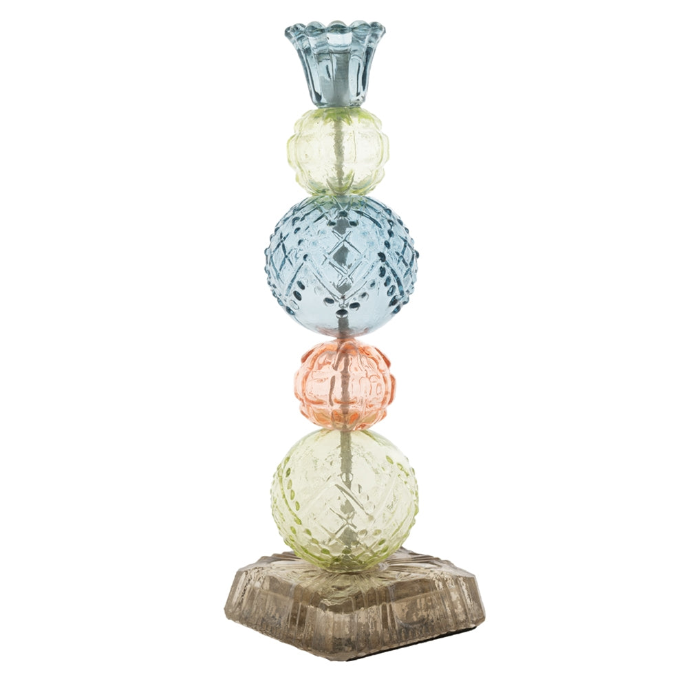greige Recycled Glass Candlestick - H 30cm - Multi-Coloured