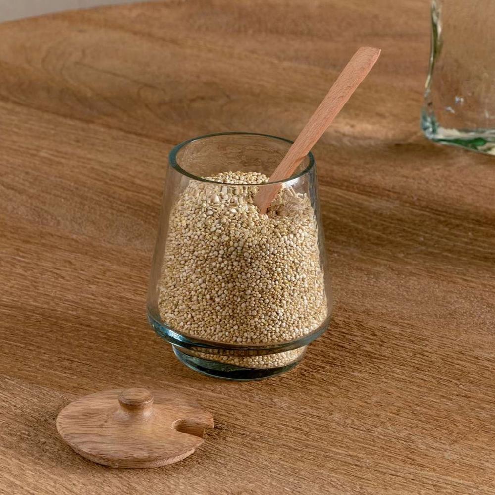 Greige Recycled Glass Storage Jar With Wooden Lid And Spoon