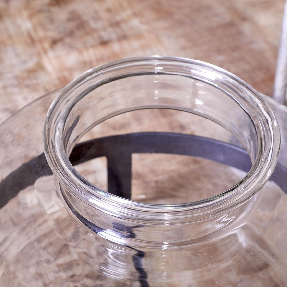 Greige Recycled Glass Vase With Hammered Finish And Iron Stand