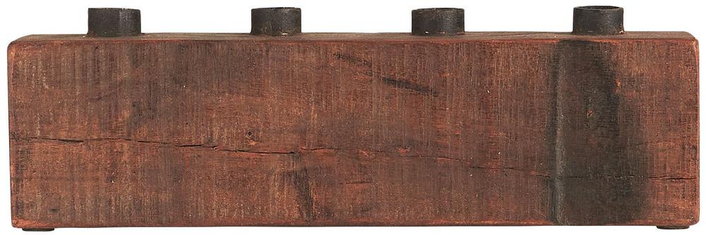 Greige Recycled Wood And Iron Candle Holder For 4 Dinner Candles