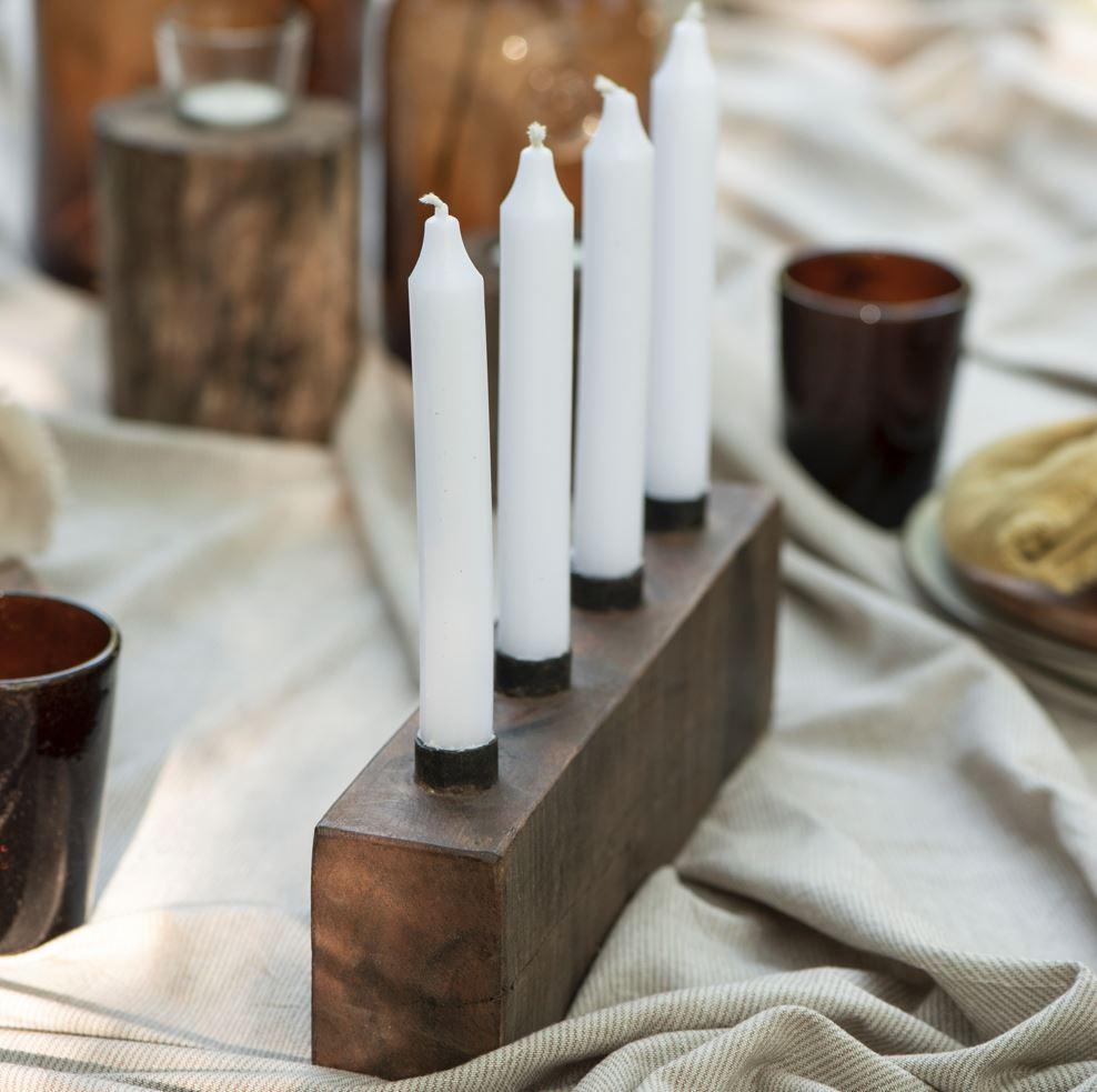 greige Recycled Wood and Iron Candle Holder for 4 Dinner Candles