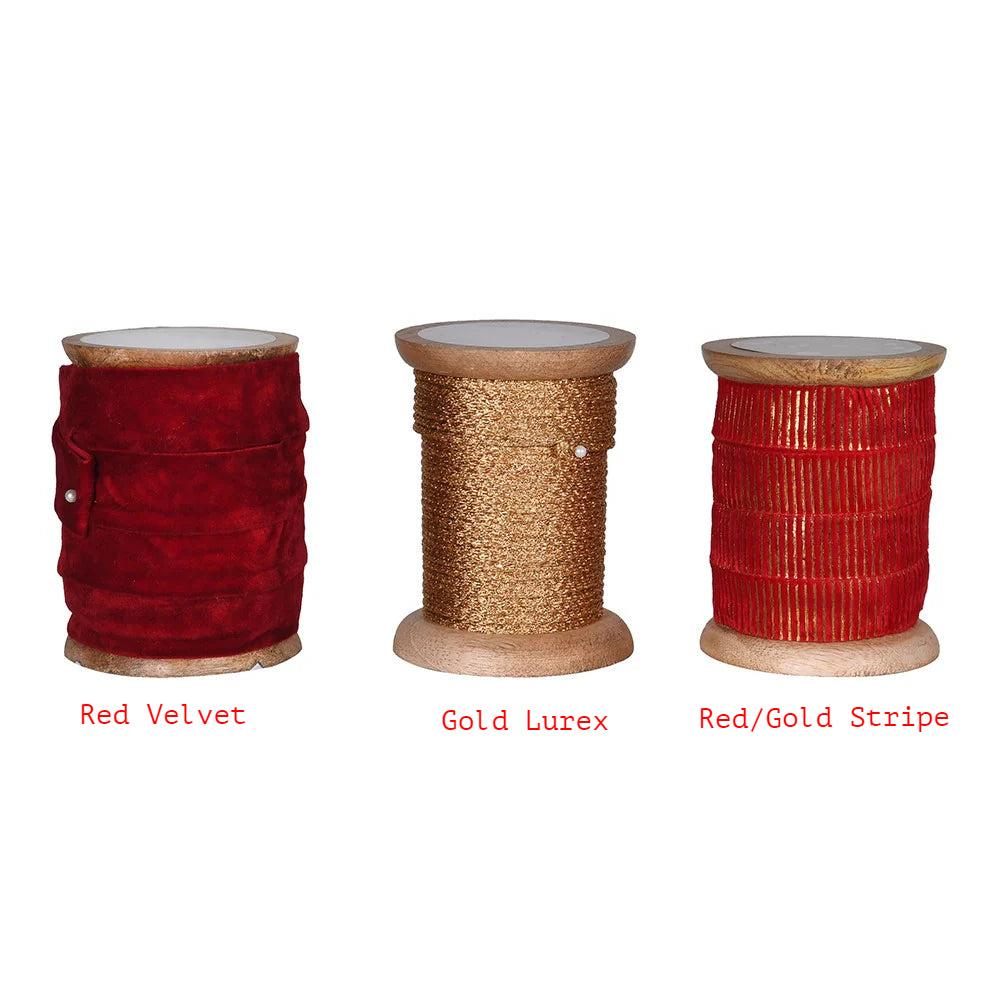 greige Red and Gold Ribbon - 10 Metre Spool - Various Styles