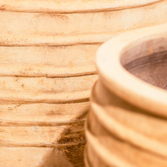 Greige Ribbed Beehive Shape Terracotta Planter - Skopelos - Three Size Options