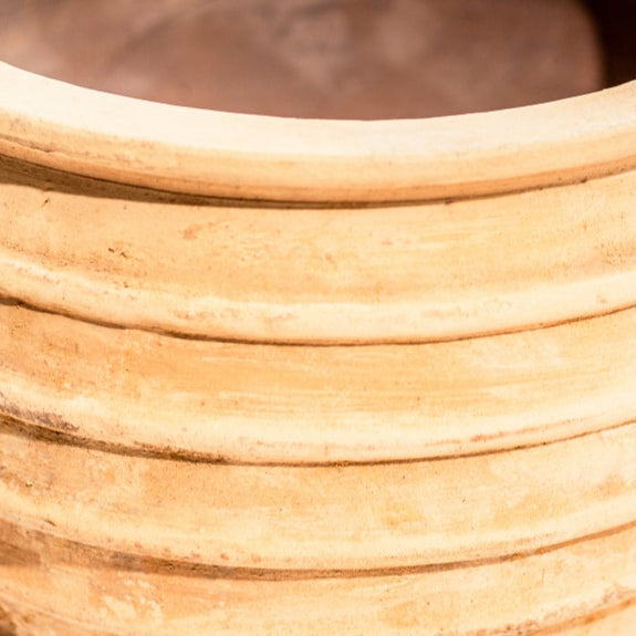 Greige Ribbed Beehive Shape Terracotta Planter - Skopelos - Three Size Options