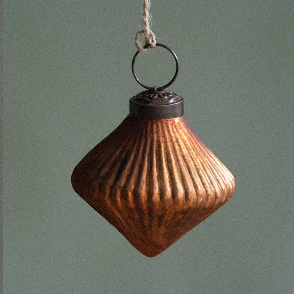 Greige Ribbed Glass Lantern Decoration - Matt Green Or Matt Gold