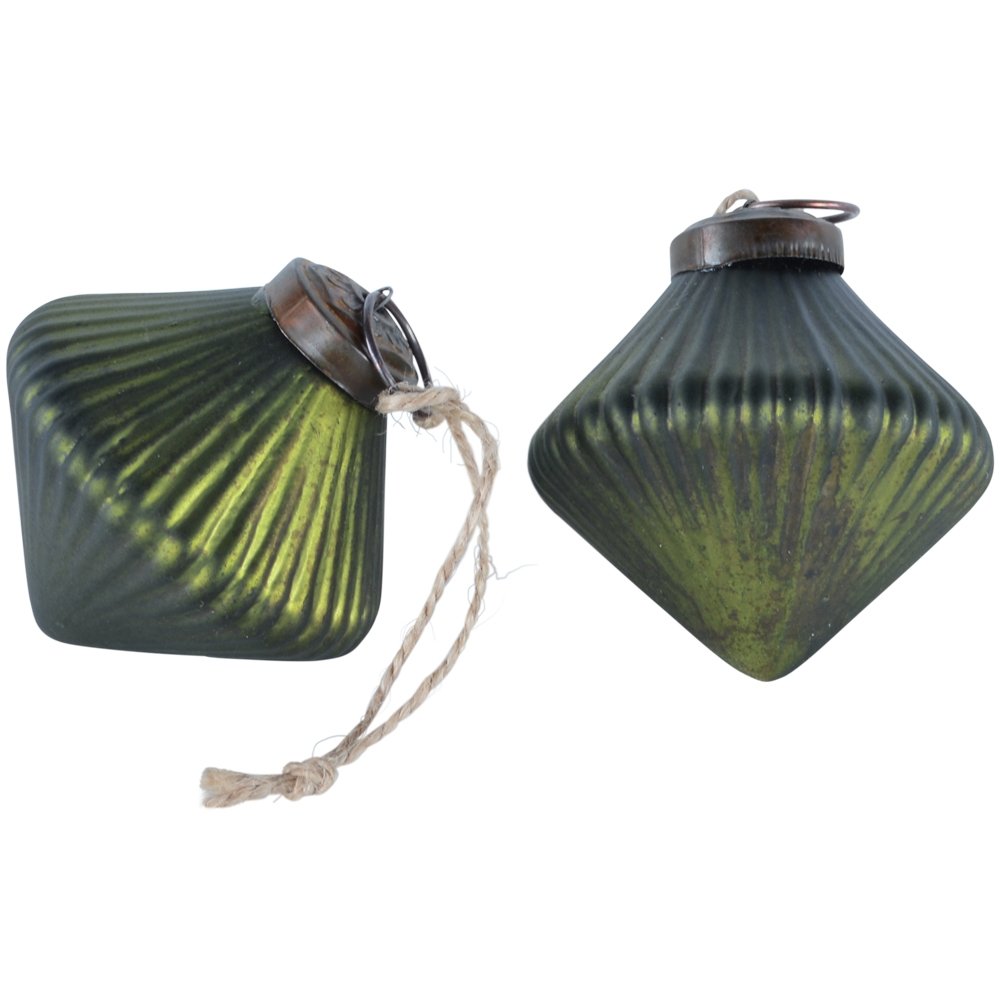 greige Ribbed Glass Lantern Decoration - Matt Green or Matt Gold