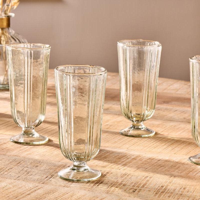 Greige Ribbed Recycled Glass Tall Wine Glasses - Set Of Four