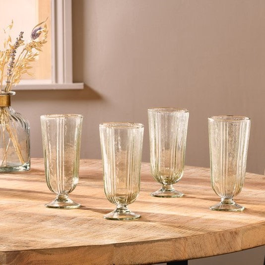 greige Ribbed Recycled Glass Tall Wine Glasses - Set of Four