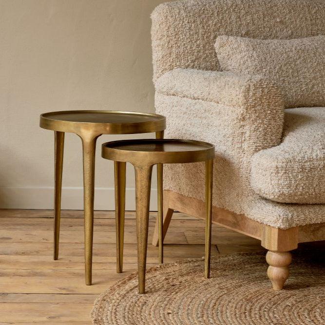 Greige Round Cast Metal Side Table - Two Size Options