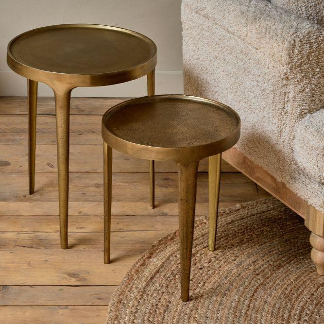 Greige Round Cast Metal Side Table - Two Size Options