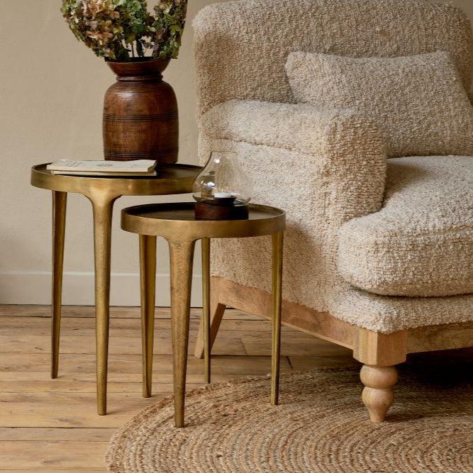 greige Round Cast Metal Side Table - Two Size Options