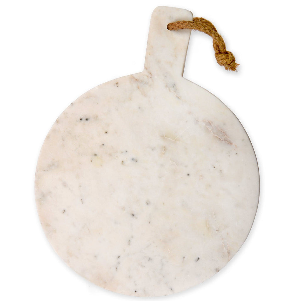 Greige Round White Marble Chopping Board - With Handle