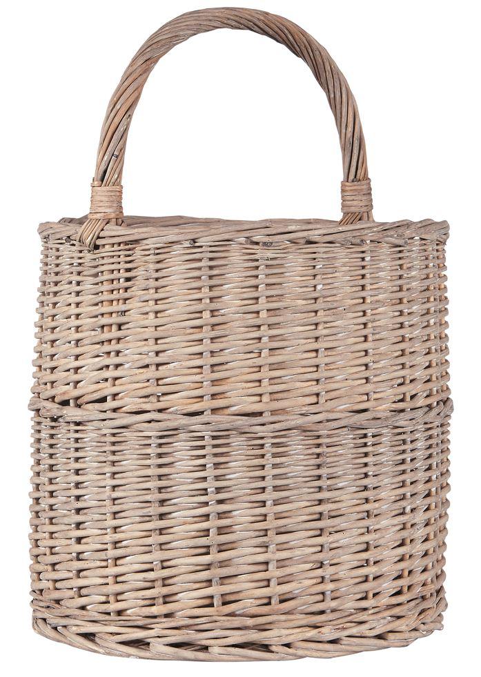 Greige Round Willow Basket -Straight Sides - With Handle