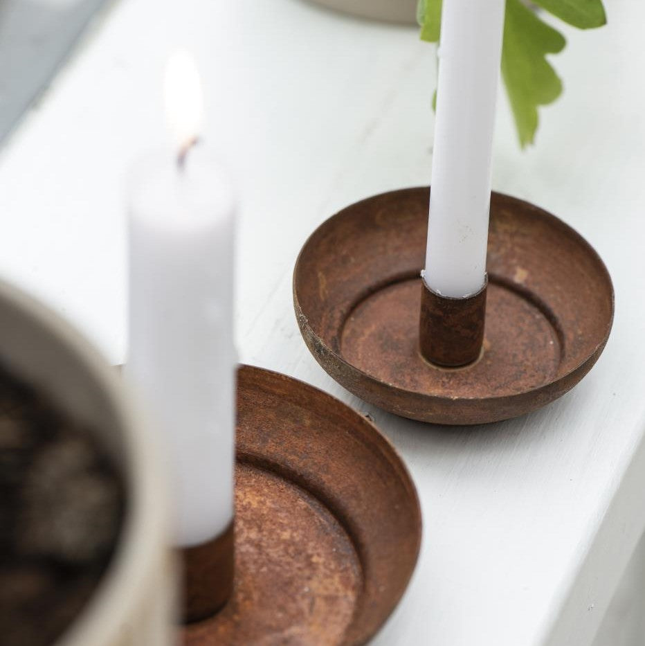 Greige Rust Holder For Thin Taper Or Regular Dinner Candle
