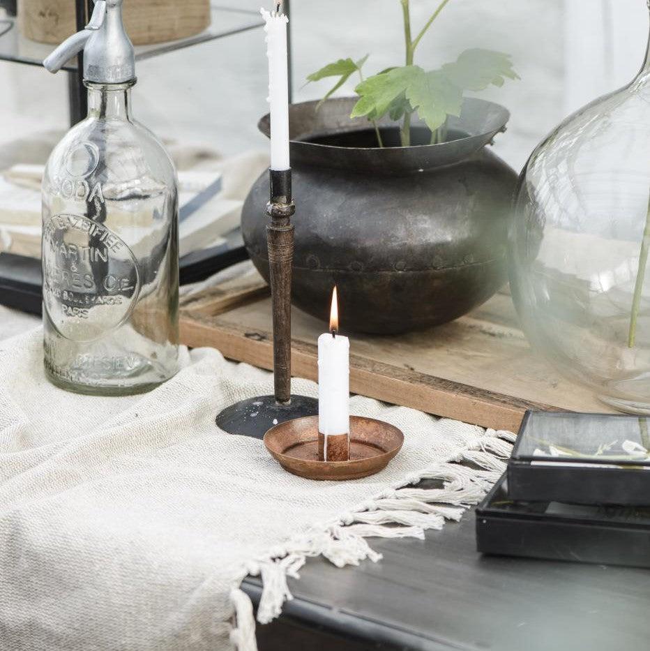 Greige Rust Holder For Thin Taper Or Regular Dinner Candle