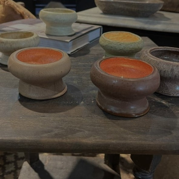 Greige Rustic Ceramic Cup Tealight Holder - Various Colours