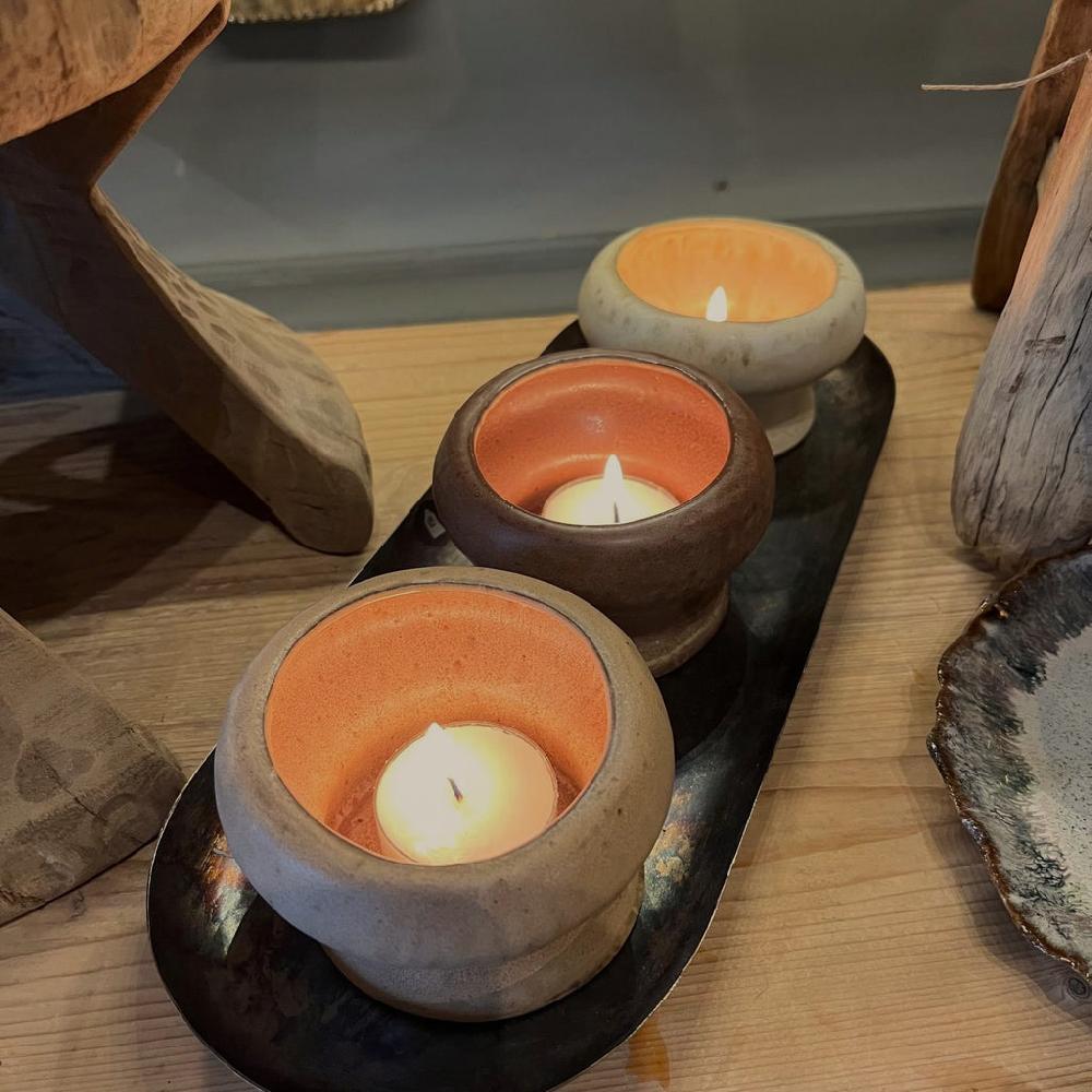 Greige Rustic Ceramic Cup Tealight Holder - Various Colours