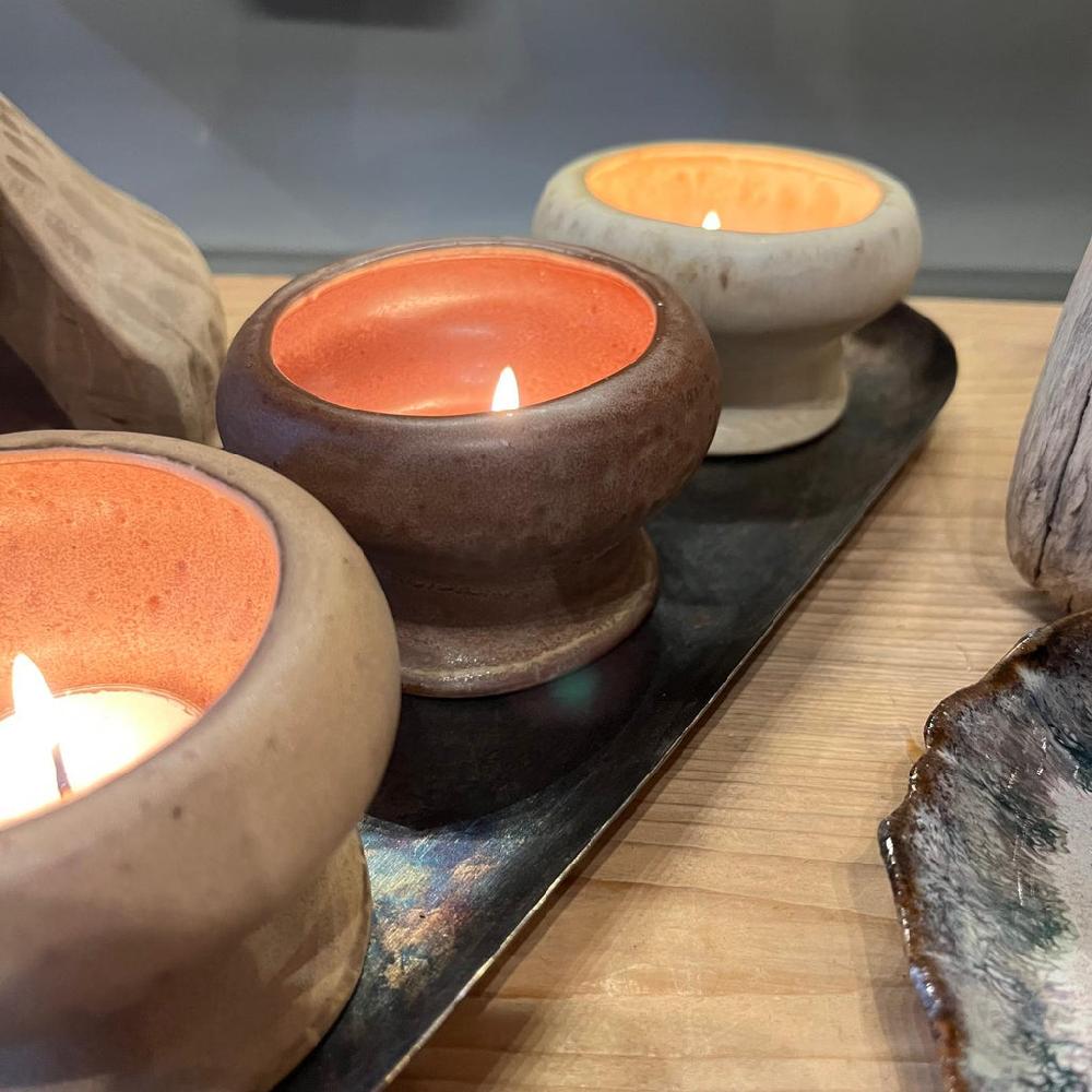 greige Rustic Ceramic Cup Tealight Holder - Various Colours