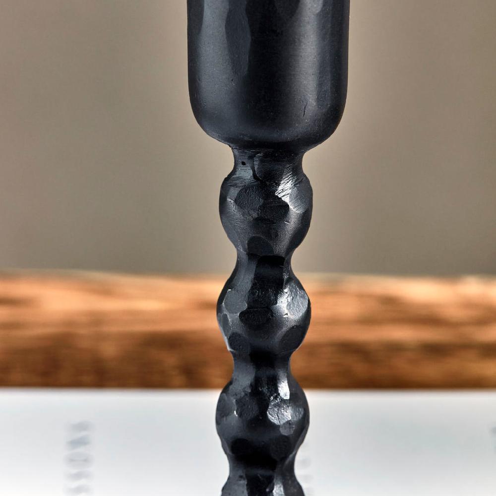 Greige Rustic Iron Bobble Candlestick - Two Size Options