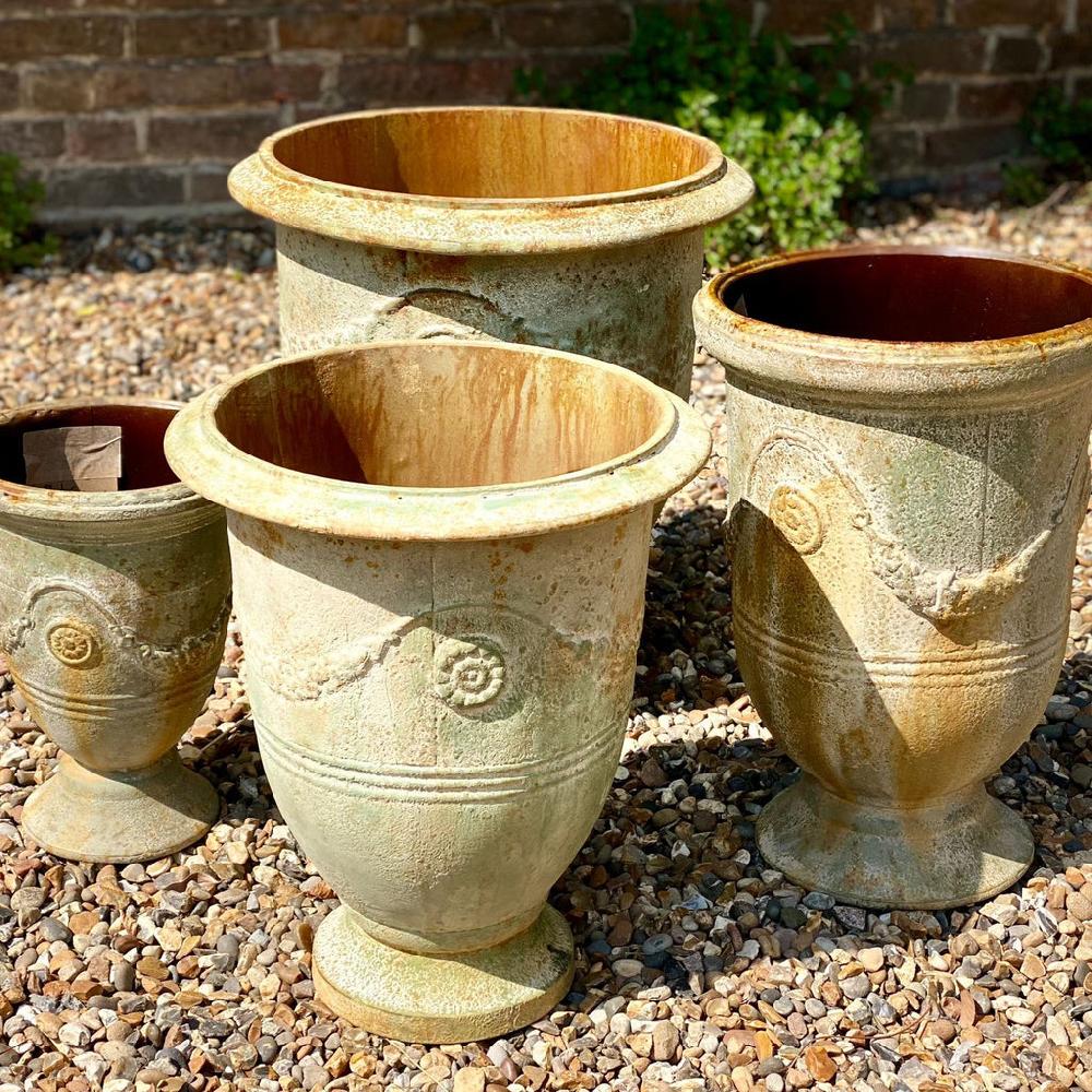 greige Rustic Iron Urn Planters - Versailles - Various Sizes