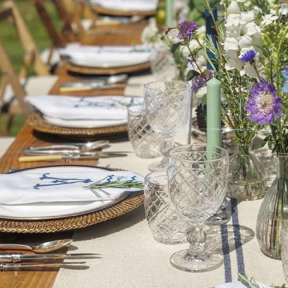 Greige Rustic Stripe Grainsack Table Runner - Navy Red Grey Or Natural