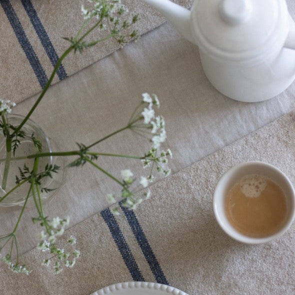 greige Rustic Stripe Grainsack Table Runner - Navy Red Grey or Natural