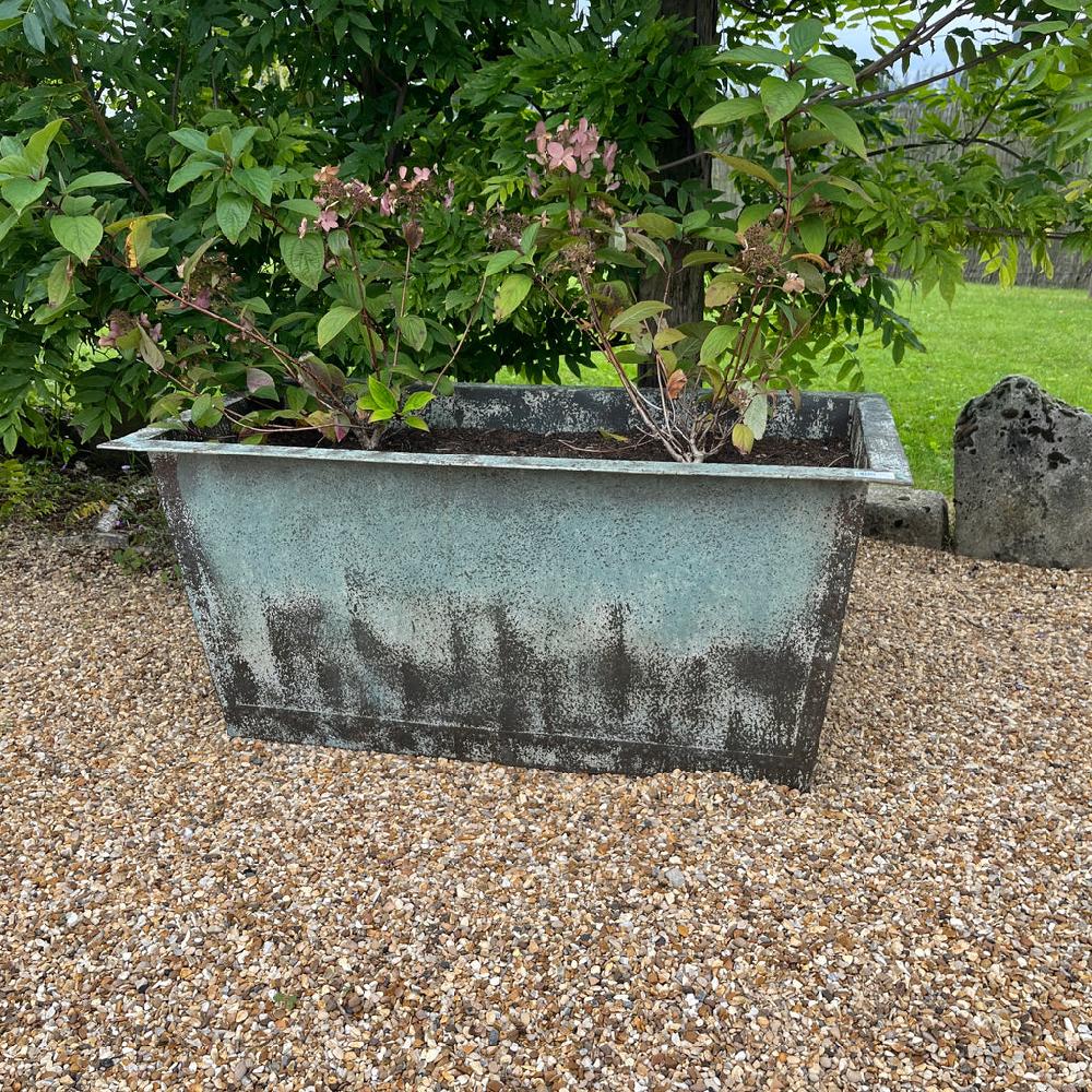 Greige Rustic Verdigris Studded Iron Trough Planter