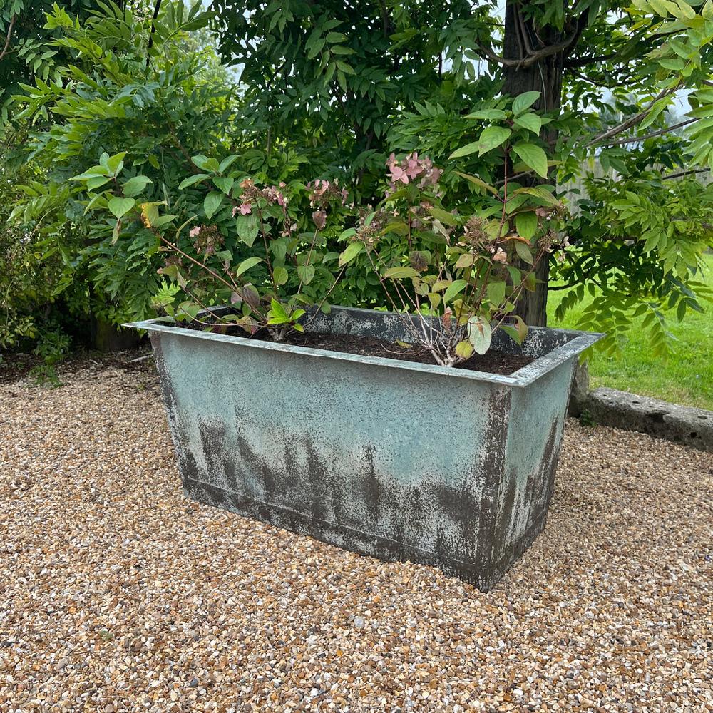 greige Rustic Verdigris Studded Iron Trough Planter