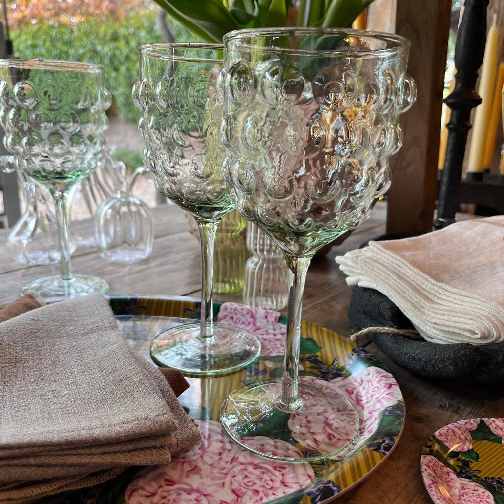 Greige Sea Green Glass Bubble Wine Glass- Set Of Four