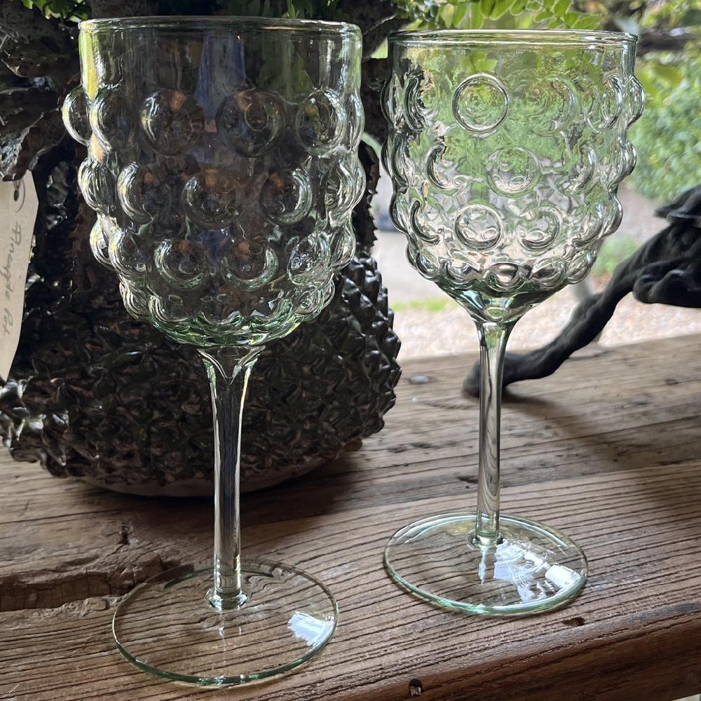 Greige Sea Green Glass Bubble Wine Glass- Set Of Four