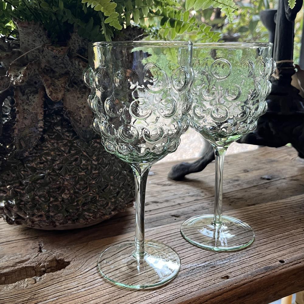 greige Sea Green Glass Bubble Wine Glass- Set of Four